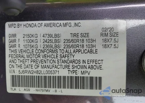 2020 Honda Cr-V Awd Ex-L from USA, damaged, VIN 5J6RW2H82LL005371